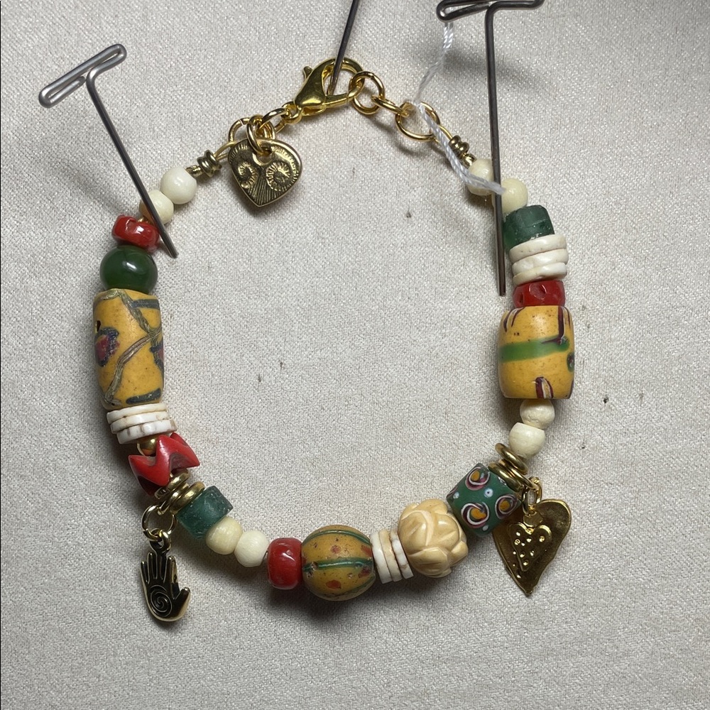Handcrafted Multicolor Bead Bracelet with Gold Charms